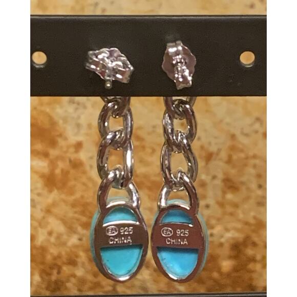 Sterling Silver and Turquoise Earrings Dangle/Drop By EA - Picture 8 of 9